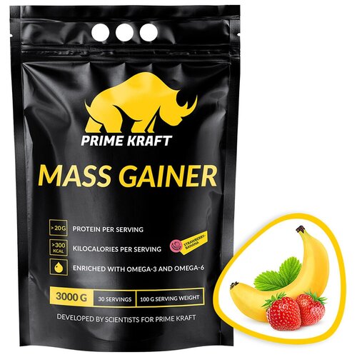 фото Гейнер prime kraft mass gainer, 3000 г, клубника-банан