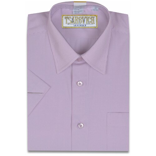 фото Школьная рубашка tsarevich, прямой силуэт, на пуговицах, короткий рукав, размер 122-128, розовый