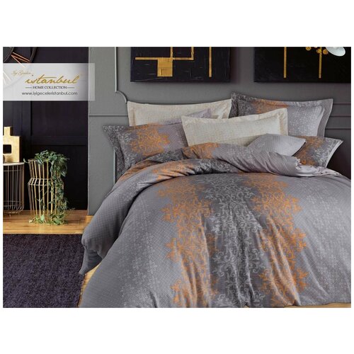 фото Постельное белье istanbul home collection pure satin shelly хлопковый сатин серый евро istanbul home collection (турция)