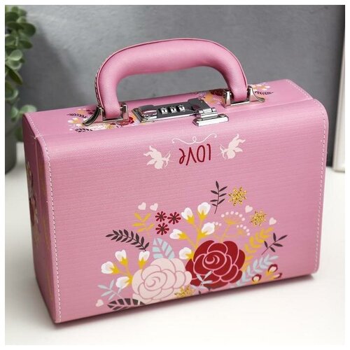 фото Шкатулка кожзам для украшений чемодан "нарисованные цветы" 9,5х24х16,5 см 5129862 . сима-ленд