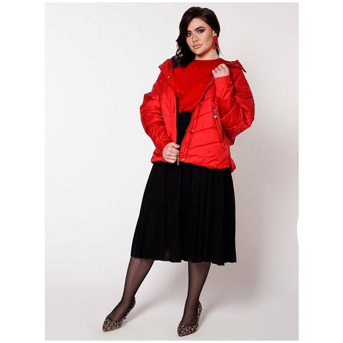 фото  куртка riches демисезонная, средней длины, силуэт полуприлегающий, утепленная, стеганая, съемный капюшон, размер 58, красный