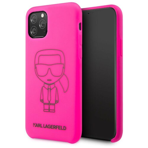 фото Чехол cg mobile karl lagerfeld liquid silicone ikonik outlines hard для iphone 11 pro, цвет розовый/черный (klhcn58silflpi)