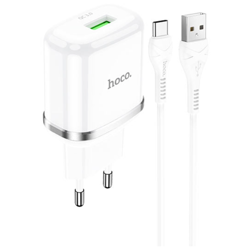 фото Сетевое зарядное устройство быстрое qc 3.0 с кабелем usb type-c hoco n3 special - белое