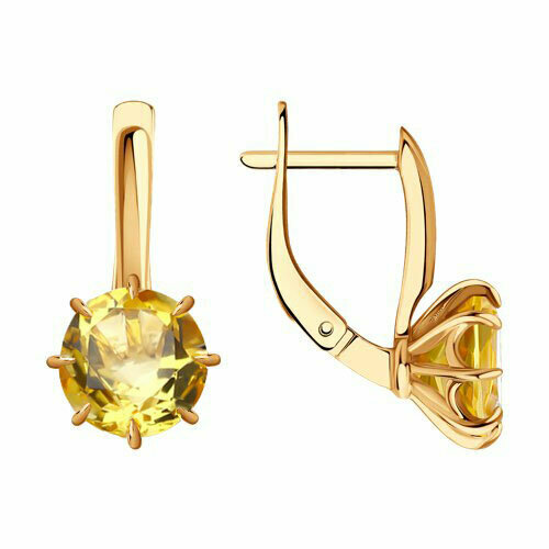 фото Серьги diamant online, золото, 585 проба, цитрин, длина 1.9 см