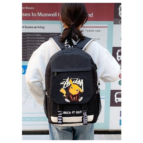 фото Многосекционный водоотталкивающий черный рюкзак "пикачу" allkigurumi
