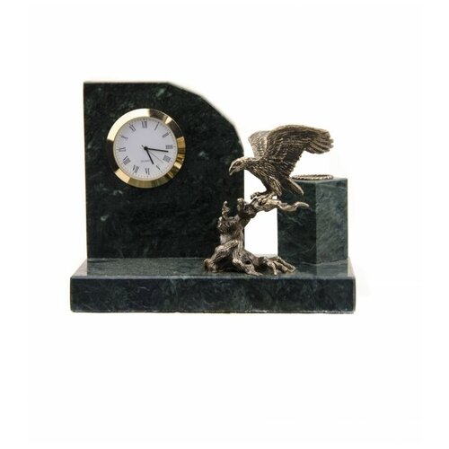 фото Настольный набор с часами орел на коряге «пятигорская бронза»