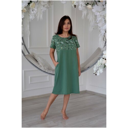 фото Зеленое свободное платье с карманами lika dress (10051, зеленый, размер: 58)
