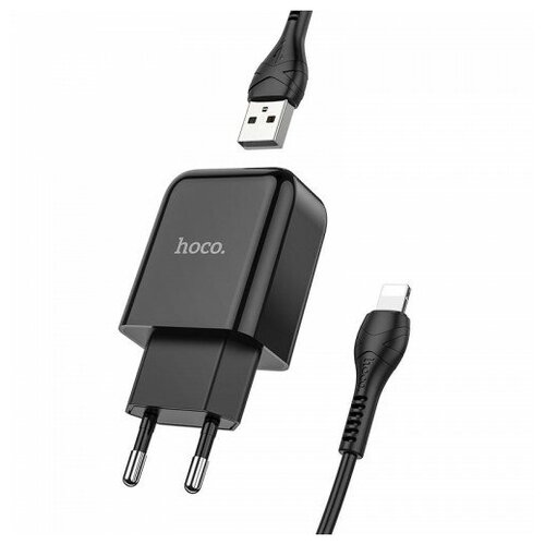 фото Зарядное устройство сетевок hoco n2 1usb 2.0a с кабелем lightning (черный)