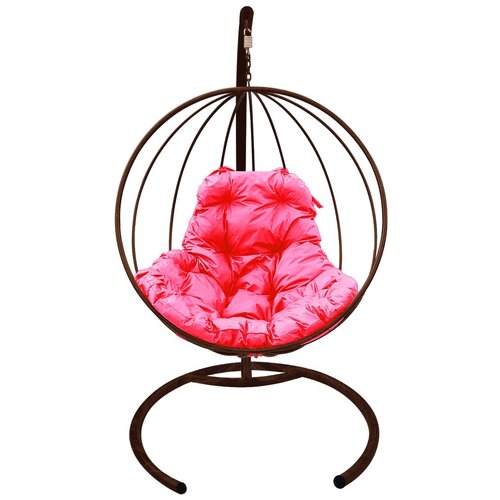 фото Подвесное кресло m-group круг без ротанга коричневое , розовая подушка
