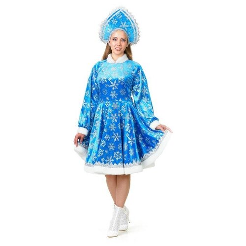 фото Карнавальный костюм "снегурочка амалия", платье, кокошник с лентой, р. 46, рост 170 см, цвет голубой qwen