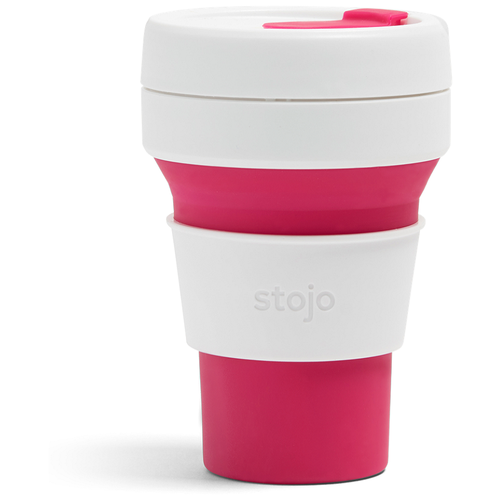 фото Многоразовый складной стакан stojo с крышкой для кофе с собой из пищевого силикона / стакан для кофе / кружка для кофе 355 мл, цвет pink