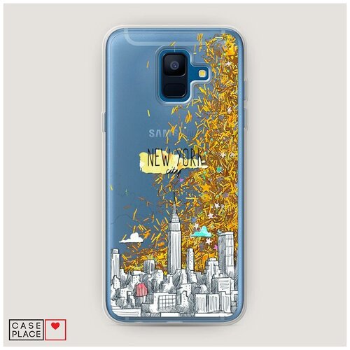 фото Чехол жидкий с блестками samsung galaxy a6 ny зарисовка case place