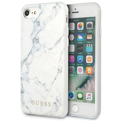фото Пластиковый чехол-накладка для iphone 7/8/se (2020) guess marble design hard pc/tpu, белый (guhci8pcumawh)