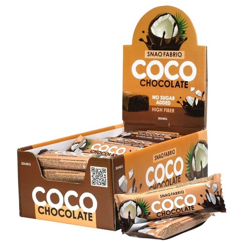 фото Snaq fabriq coco кокосовый батончик в шоколаде без сахара - с шоколадным кокосом (30 шт)