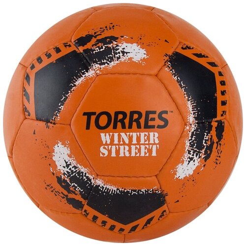 фото Мяч футбольный torres winter street арт.f020285, р.5, 32 пан, рез, 4 подкл. слоя, руч. сшив,оранж-чер
