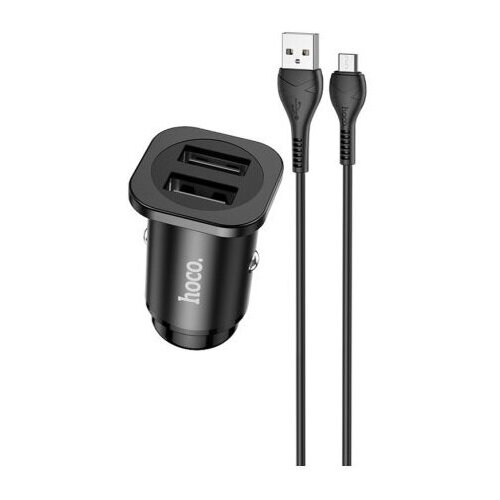 фото Автомобильное зарядное устройство hoco nz4 2.4a/12w + кабель micro usb, черный