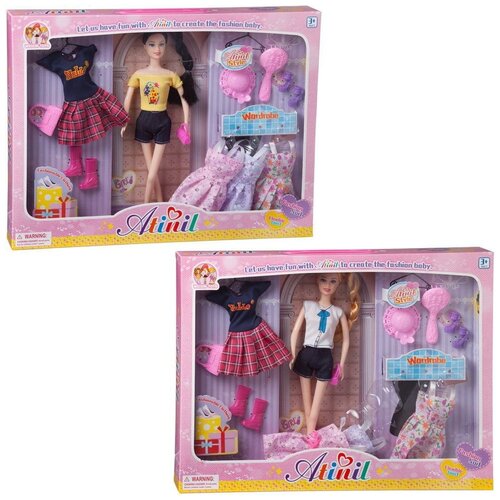 фото Кукла junfa atinil гардероб модницы дневная прогулка (в кофте и шортах) в наборе с 4 дополнительными платьями и аксессуарами, 28см junfa toys