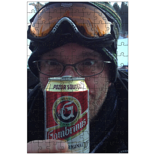 фото Магнитный пазл 27x18см."пиво, человек, лыжные очки" на холодильник lotsprints