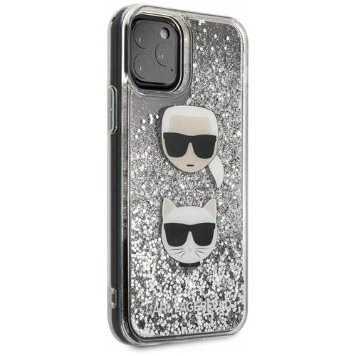 фото Чехол lagerfeld для iphone 11 pro liquid glitter karl and choupette heads hard silver karl lagerfeld