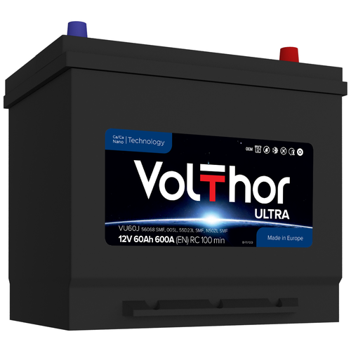 фото Автомобильный аккумулятор volthor ultra 60ah обратная полярность asia (600a) tab