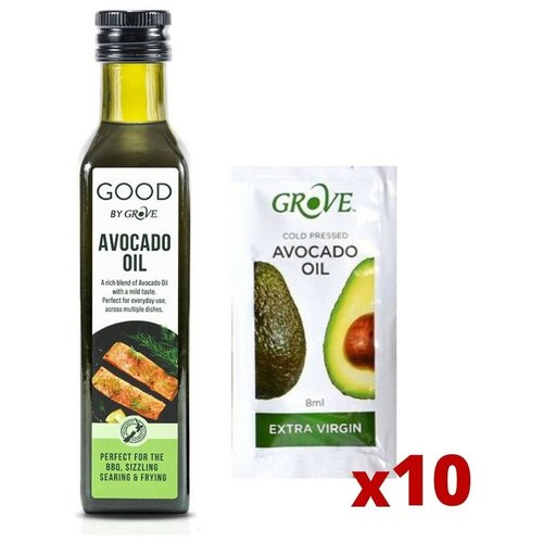 фото Масло авокадо новая зеландия good by grove 250 мл. и масло авокадо нерафинированное grove холодного отжима , класса extra virgin классическое (classic), 8 мл, саше, 10 шт