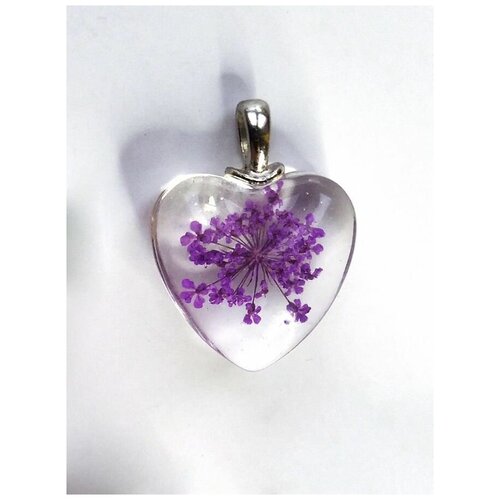 фото Прозрачный кулон в виде сердца со снытью фиолетовый solodstudio