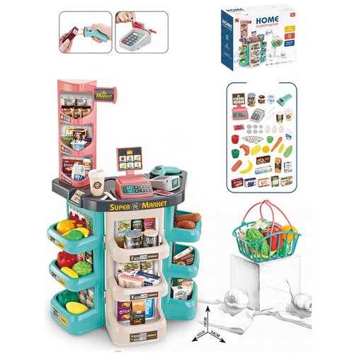 фото Детский игровой модуль магазин супермаркет с корзиной 48 предметов, со светом и звуком / магазин игрушечный для детей 668-86 китай