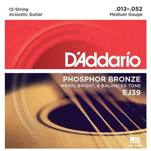 фото Струны для 12-струнной акустической гитары d'addario ej39 medium (12-52)