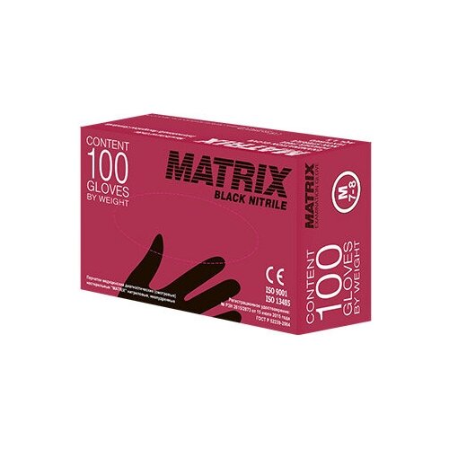 фото Перчатки медицинские диагностические нитриловые matrix black nitrile (100шт) m