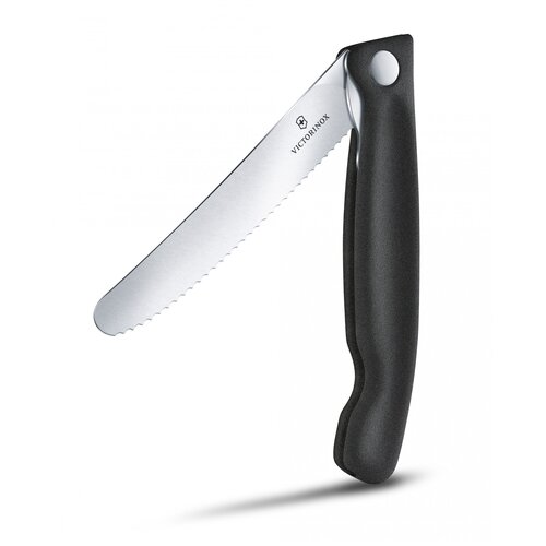 фото Нож для овощей victorinox swissclassic, складной, лезвие 11 см с волнистой кромкой, чёрный