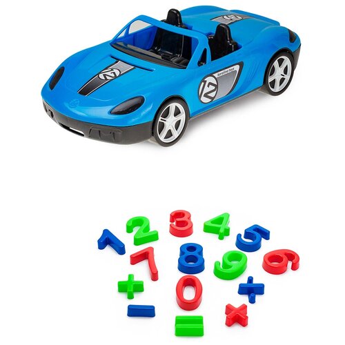 фото Набор игрушек малышу игрушка "детский автомобиль" (кабриолет) синий + песочный набор "арифметика" karolina toys