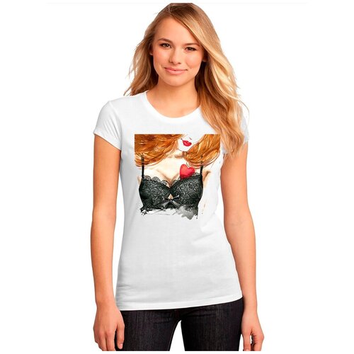 фото "женская белая футболка лифчик, сердце, губы". размер l drabs