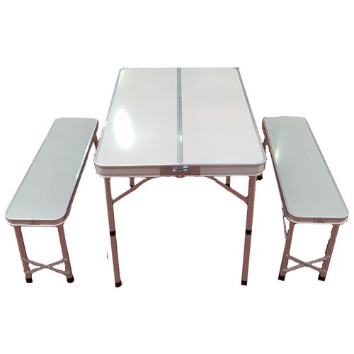фото Складной стол и две скамейки из бамбука ch007, белый goodstore24