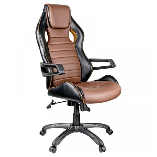 фото Кресло игровое helmi hl-s03 "drift", экокожа черная/коричневая, вставка ткань оранжевая