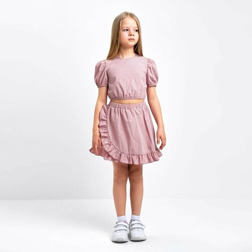 фото Комплект одежды kaftan, топ и юбка, нарядный стиль, размер 134-140, розовый