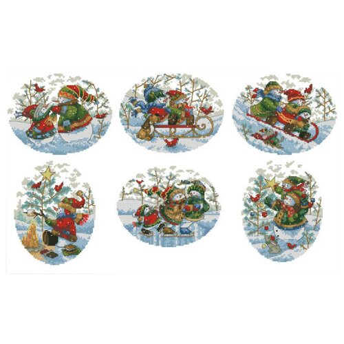 фото Dimensions набор для вышивания playful snowmen ornaments (украшения игривые снеговики) 6 дизайнов 9 х 11 см (08828)