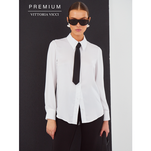 фото Блуза vittoria vicci, классический стиль, полуприлегающий силуэт, длинный рукав, без карманов, однотонная, размер s, белый