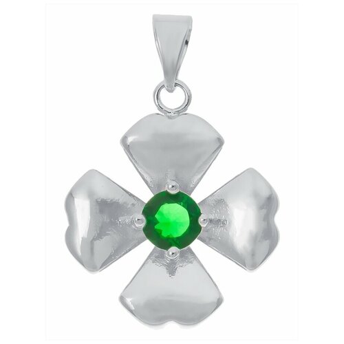 фото Кулон (rh) с зеленым фианитом "клевер 4 листа" lotus jewelry