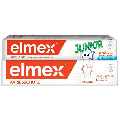 фото Набор зубных паст elmex детская юниор от 6 до 12 лет, 75 мл + защита от кариеса, 75 мл