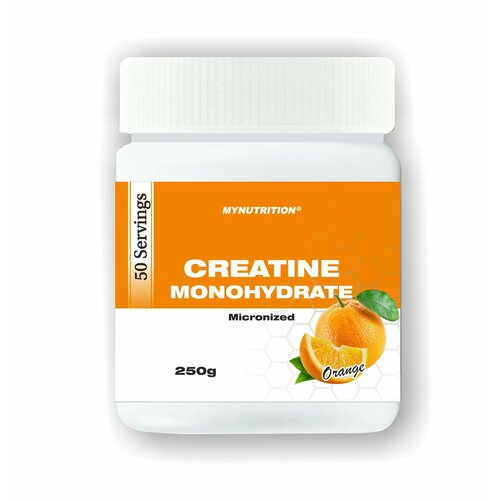 фото Креатин моногидрат порошок / creatine monohydrate, 50 порций, вкус-апельсин, банка 250 гр. mynutrition