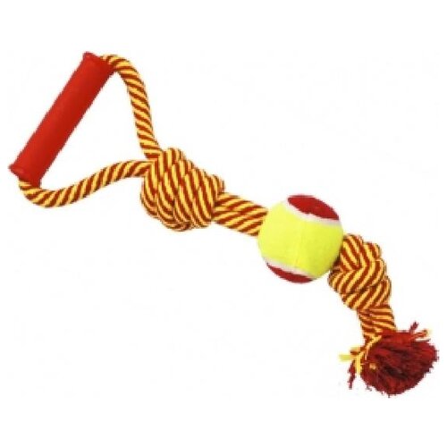 фото №1 гр 875 игрушка для собак грейфер веревка с двумя узлами, мячом и ручкой 40см n1