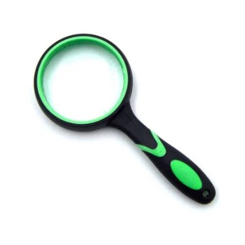 Лупа ручная 50мм с прорезиненной ручкой, черно-зеленая лупа увеличительная ручная 90 мм диаметр с ручкой из пластмассы