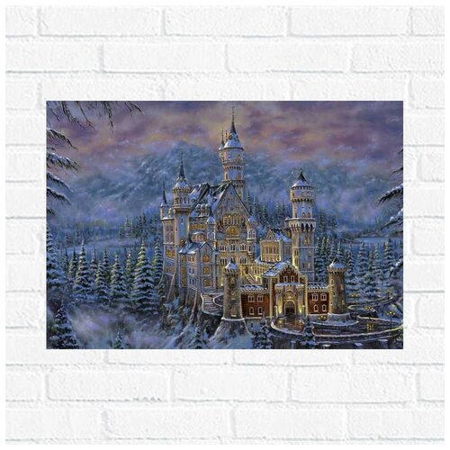 фото Постер "замок нойшванштайн зимой", 40x30 см, бумага вау холст