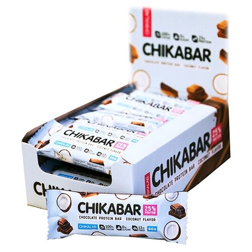 фото Chikalab батончики chikalab chikabar 60 г, 20 шт, вкус: кокосовый с шоколадной начинкой