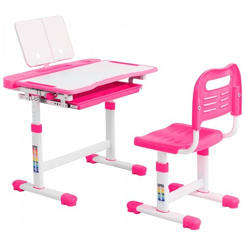 фото Комплект anatomica vitera парта + стул + выдвижной ящик + подставка белый/розовый