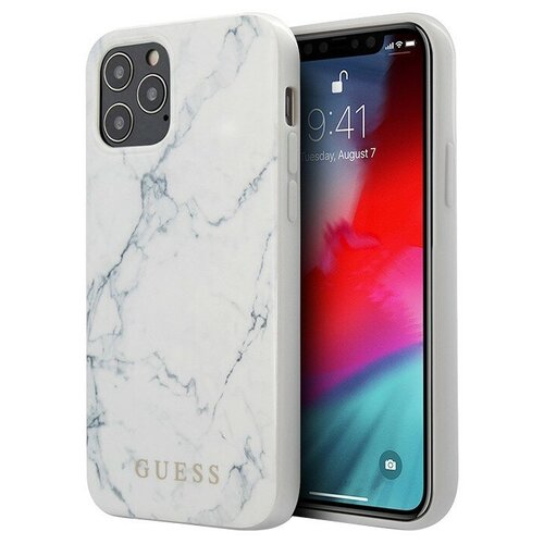 фото Guess чехол guess marble design hard для iphone 12 | 12 pro, белый