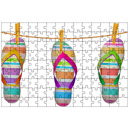 фото Магнитный пазл 27x18см."веревка для белья, сандалии, летом" на холодильник lotsprints