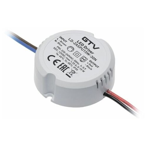 фото Gtv блок питания для светодиодов 220/12v 15w, ip20, размер 55*22 мм