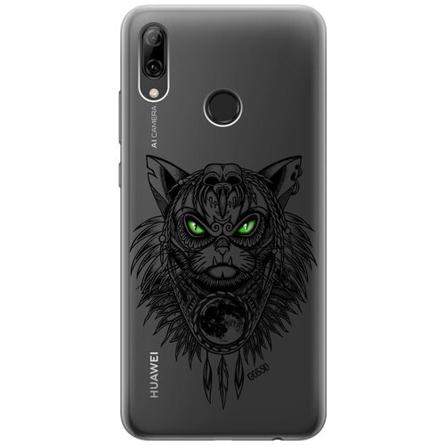 фото Ультратонкий силиконовый чехол-накладка transparent для huawei p smart (2019) / honor 10 lite с 3d принтом "shaman cat" gosso