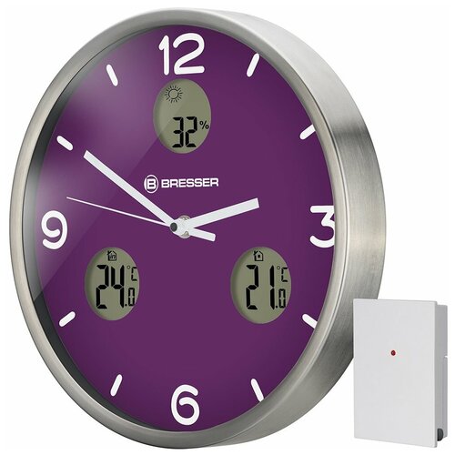 фото Часы настенные bresser mytime io nx thermo/hygro, 30 см, фиолетовые